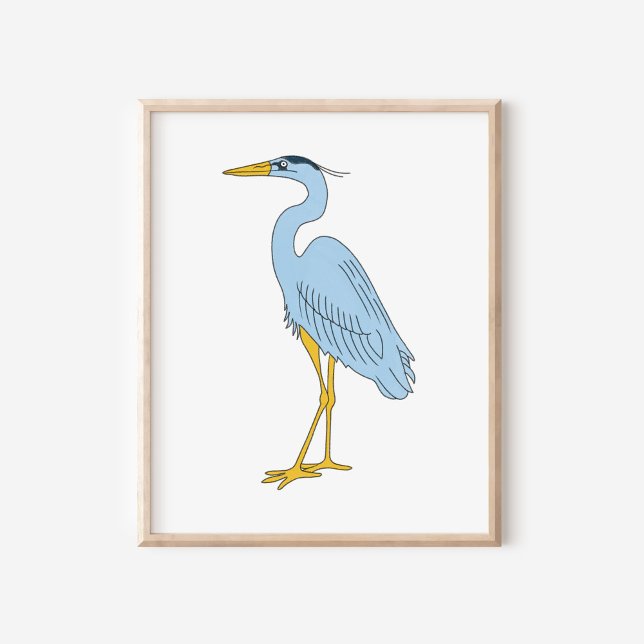 Handritad illustration av blåhäger i kustmiljö poster (Skapare uppladdad)