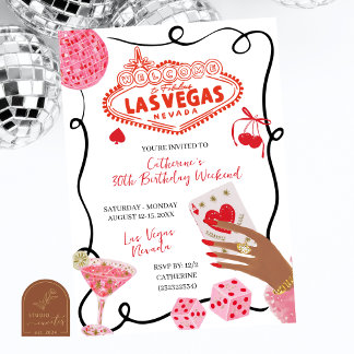 Handritad illustration Las Vegas födelsedagshelg Inbjudningar