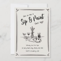 Handritad inbjudan till sip and paint