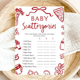 Handritad italienskt baby shower Scattergories-spe Inbjudningar