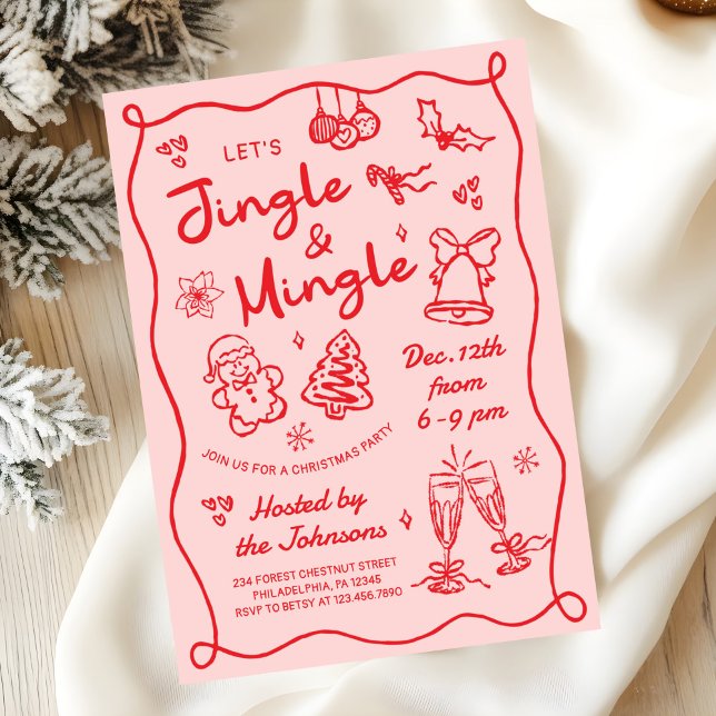 Handritad Jingle och Mingle Julfest Inbjudningar (Skapare uppladdad)