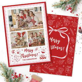 Handritad jul rosa slinga 3 familjefoto julkort
