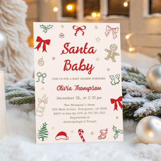 Handritad jul Santa Baby Shower  Inbjudningar (Skapare uppladdad)