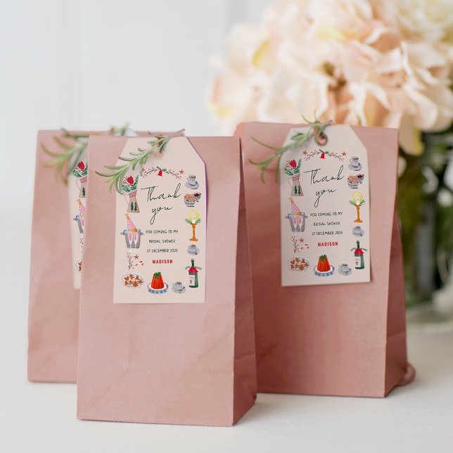 Handritad julbröllopsdusch Tack så mycket Presentetikett (Hand drawn Christmas Bridal Shower Thank You Gift Tags)
