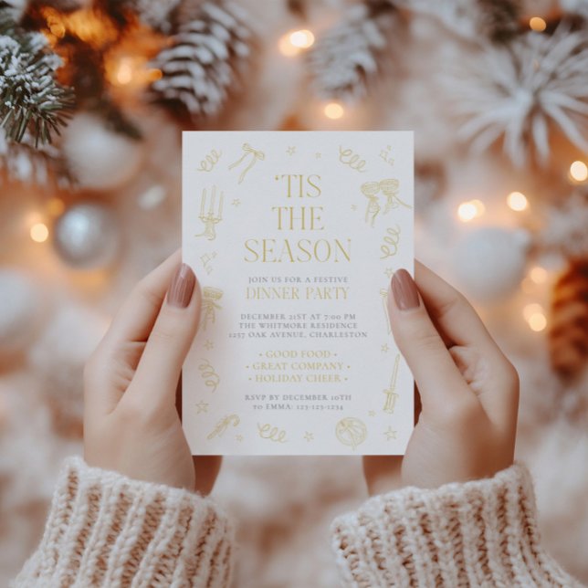 Handritad Julfirande Middagsfest Inbjudan (Hand Drawn Christmas Holiday Dinner Party Invite)