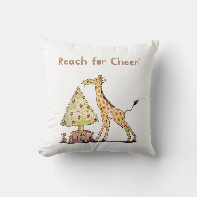 Handritad Julgran med Giraff Konst Kudde (Framsida)