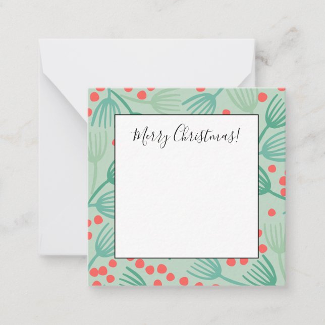 Handritad Julgran Ständigt Gröna Tallbarr Anteckningskort (Framsida)