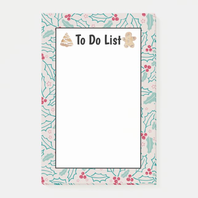 Handritad julljul Holly Berries Red to Do List Post-it Block (Framsida)