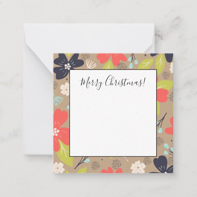 Handritad julpoinsettia röd vit marinblå anteckningskort (Framsida)