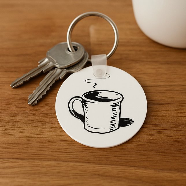 Handritad Kaffemugg Skiss Minimalistisk Nyckelring (Skapare uppladdad)