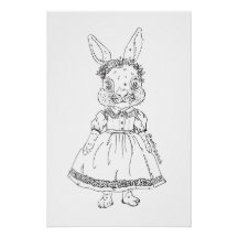 Handritad Kanin Illustration Glansig Affisch