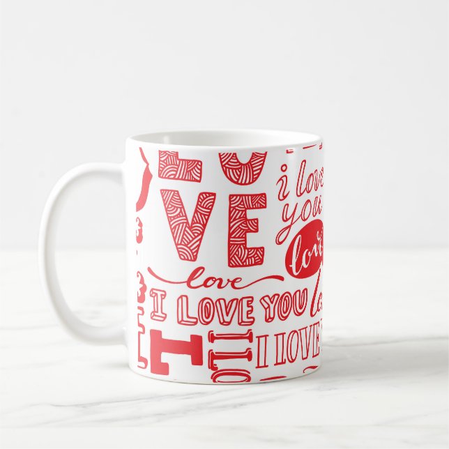 Handritad Kärlek Doodles Sömlös bakgrund Kaffemugg (Vänster)