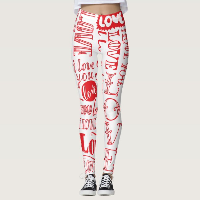 Handritad Kärlek Doodles Sömlös bakgrund Leggings (Framsida)