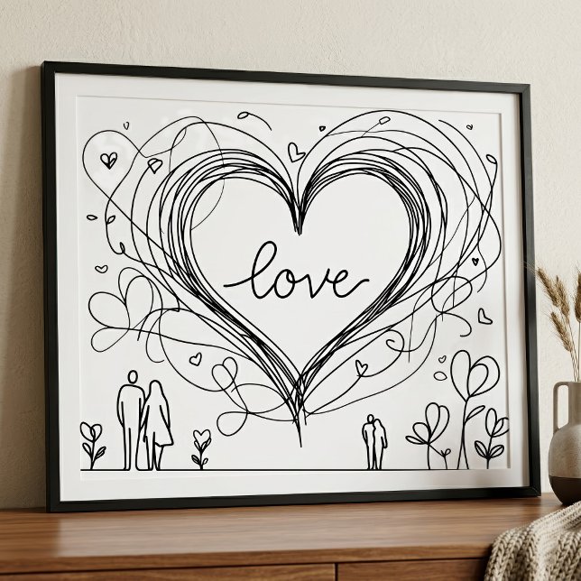 Handritad Kärlekshjärta Minimalistisk Illustration Fototryck (Hand-Drawn Love Heart Minimalist Illustration. Photo Print)