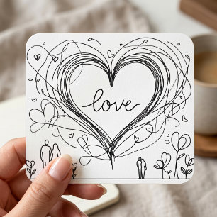 Handritad Kärlekshjärta Minimalistisk Illustration Fyrkantigt Klistermärke