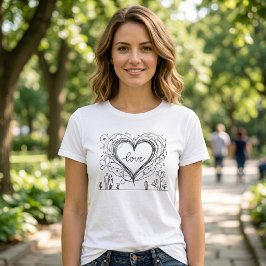 Handritad Kärlekshjärta Minimalistisk Illustration T Shirt