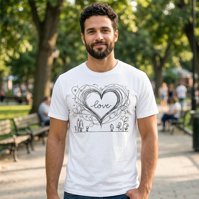 Handritad Kärlekshjärta Minimalistisk Illustration T Shirt (Hand-Drawn Love Heart Minimalist Illustration. Men Basic White T-Shirt)