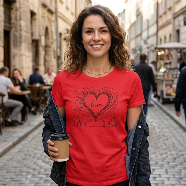 Handritad Kärlekshjärta Minimalistisk Illustration T Shirt (Hand-Drawn Love Heart Minimalist Illustration. Women Basic Red T-Shirt)