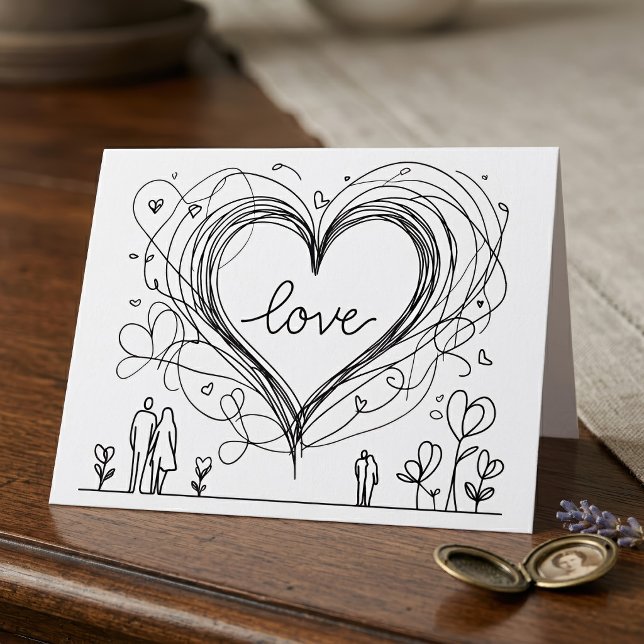 Handritad Kärlekshjärta Minimalistisk Illustration Tack Kort (Hand-Drawn Love Heart Minimalist Illustration. Letterpress Thank You Card)