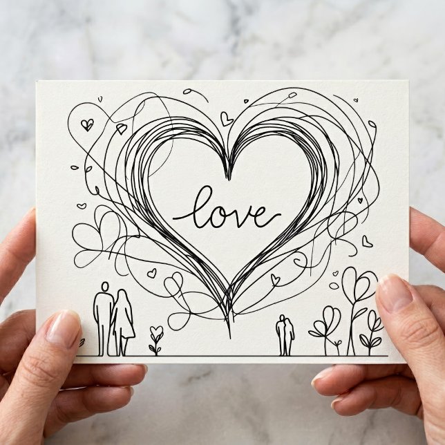 Handritad Kärlekshjärta Minimalistisk Illustration Vykort (Hand-Drawn Love Heart Minimalist Illustration. Postcard)