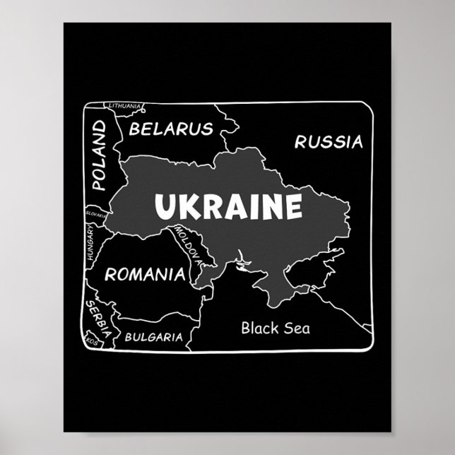 Handritad karta med vit linje över Ukraina och gra Poster (Framsidan)
