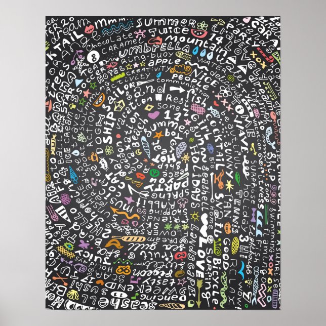 Handritad kartong med sommartema Lettering Poster (Framsidan)