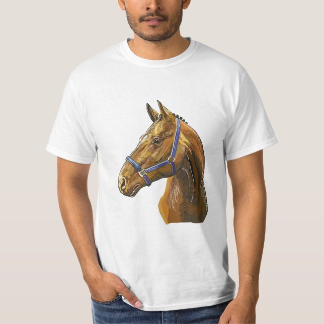 Handritad kastanjfärgad häst t shirt (Framsida)