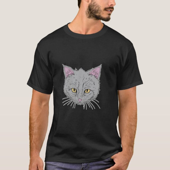 Handritad katt huvud realistisk stil t shirt (Framsida)