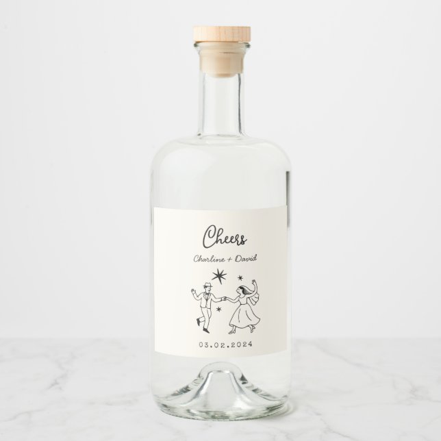 Handritad Kladdig Bröllop  Spritflaskor Etikett (Framsida)
