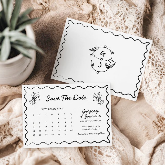 Handritad Kladdig Handskriven Kalender Bröllop Spara Datumet (Skapare uppladdad)