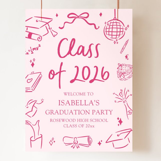 Handritad Klass 2026 Examenfest Välkommen Poster (Hand Drawn Class of 2026 Graduation Party Welcome Poster)
