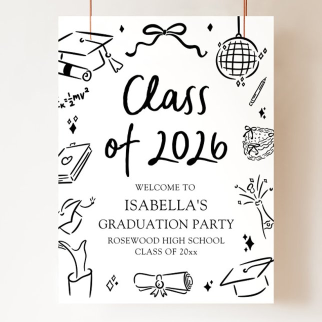 Handritad klass 2026 Examenfest välkommen Poster (Hand Drawn Class of 2026 Graduation Party Welcome Poster)