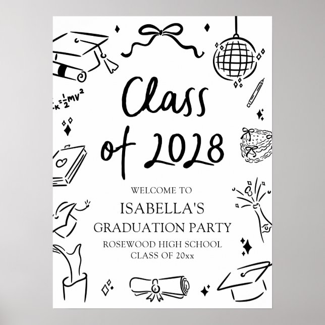 Handritad klass 2028 Examenkalas välkommen Poster (Framsidan)