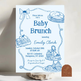 Handritad klotter blå babybrunch-inbjudan inbjudningar
