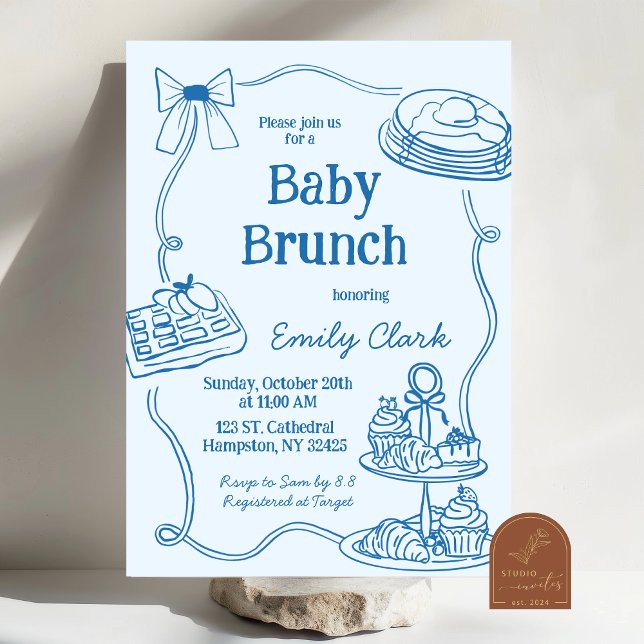 Handritad klotter blå babybrunch-inbjudan inbjudningar (Skapare uppladdad)