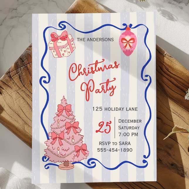 Handritad klotter blå rosa julfest inbjudningar (Skapare uppladdad)