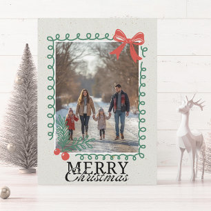 Handritad klotter familjefoto God Jul Julkort
