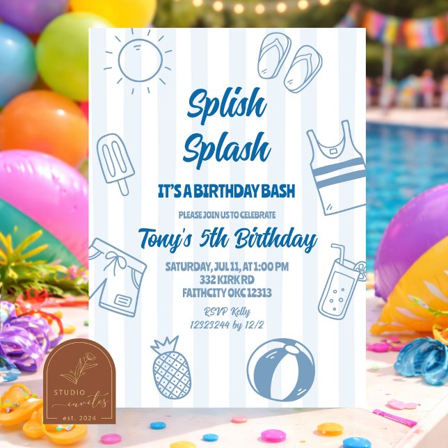 Handritad klotter Splish Splash Pool fest Inbjudningar (Skapare uppladdad)
