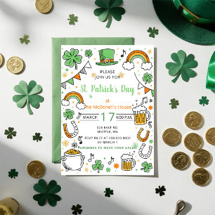 Handritad klotter Whimsical St Patricks Day Inbjudningar