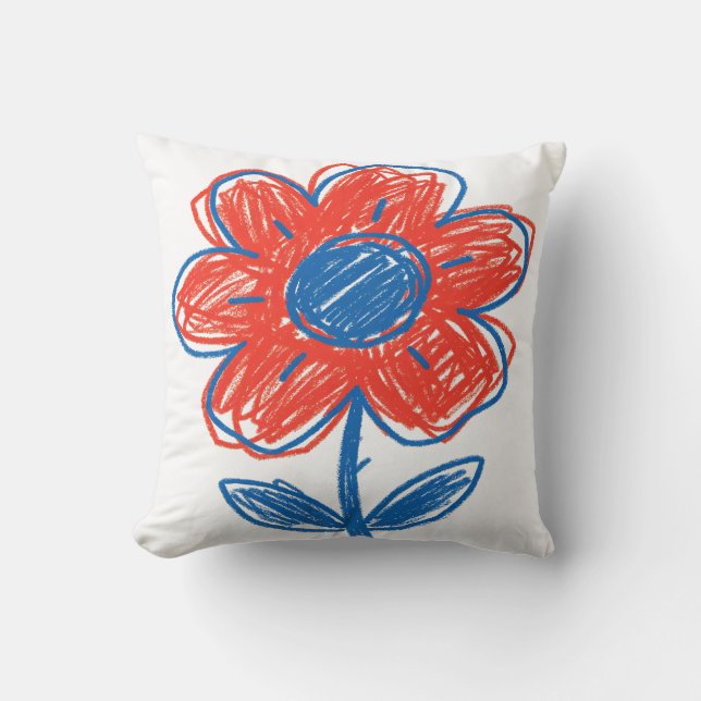 Handritad Klotterblomma Kudde (Framsida)