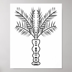 Handritad konst med palmträd i svartvitt poster