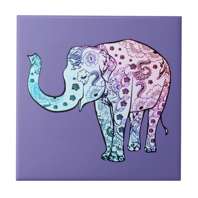 Handritad konstnärlig illustration Mandala Elephan Kakelplatta (Framsidan)