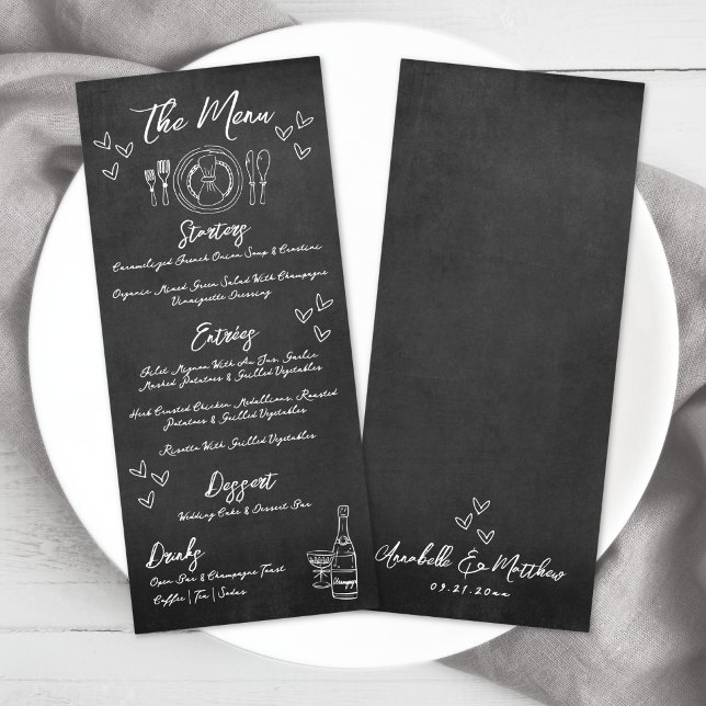 Handritad Krittavla Whimsical Bröllop Meny (Hand Drawn Chalkboard Whimsical Wedding Menu)