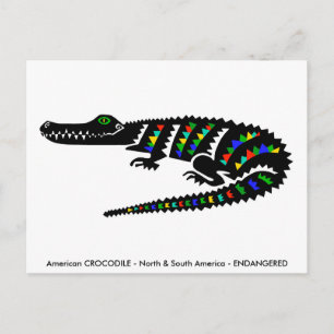 Handritad - KROKODIL -Bevarande -Reptil- Vykort