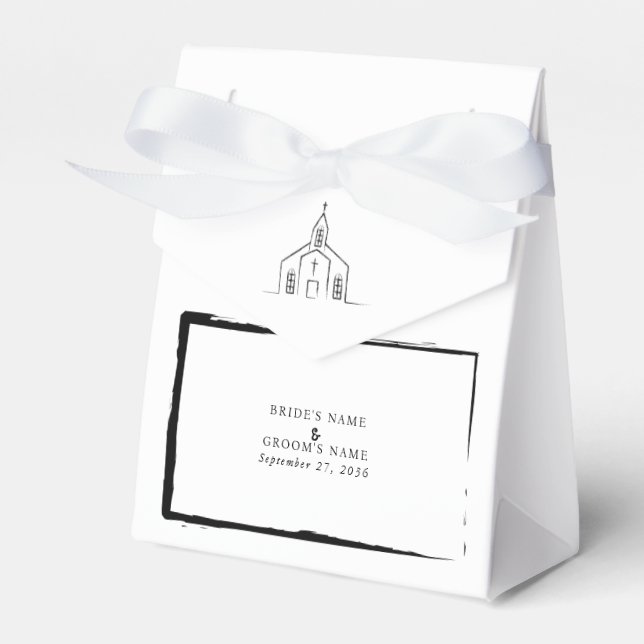 Handritad kyrka Traditionell Whimsical Bröllop Presentaskar (Framsidan Sidan)