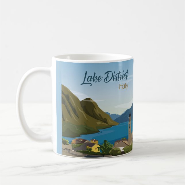 Handritad Lake District Italien Landskap Skiss Kaffemugg (Vänster)