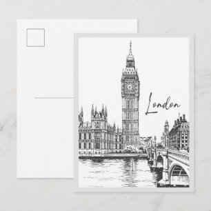 Handritad Landmärke för Londons Gatubild Vykort