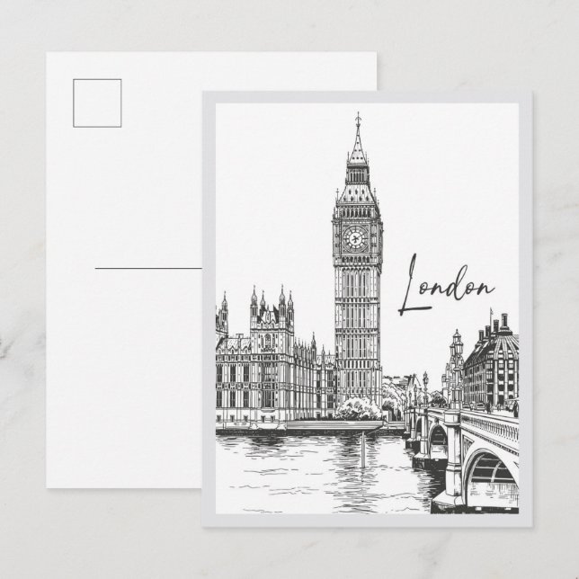 Handritad Landmärke för Londons Gatubild Vykort (Fram/baksida)