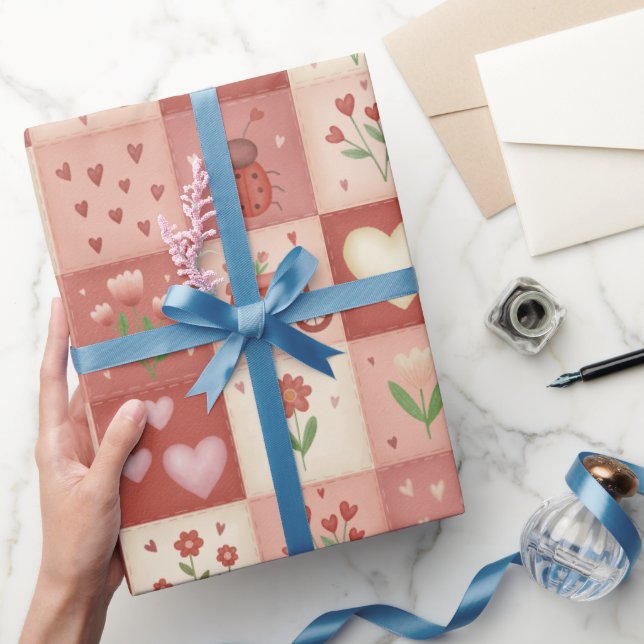 Handritad lapptäcke-rull med omslagspapper presentpapper (Gifting)