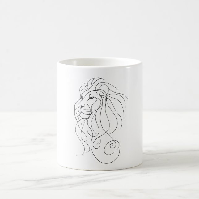 Handritad Lejon - Minimalistisk Linjekonst Kaffemugg (Center)